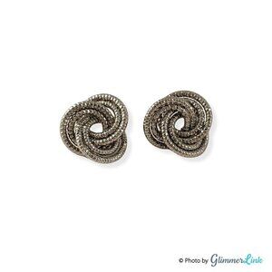 Vintage Silver Tone Textured Knot Pierced Earrings